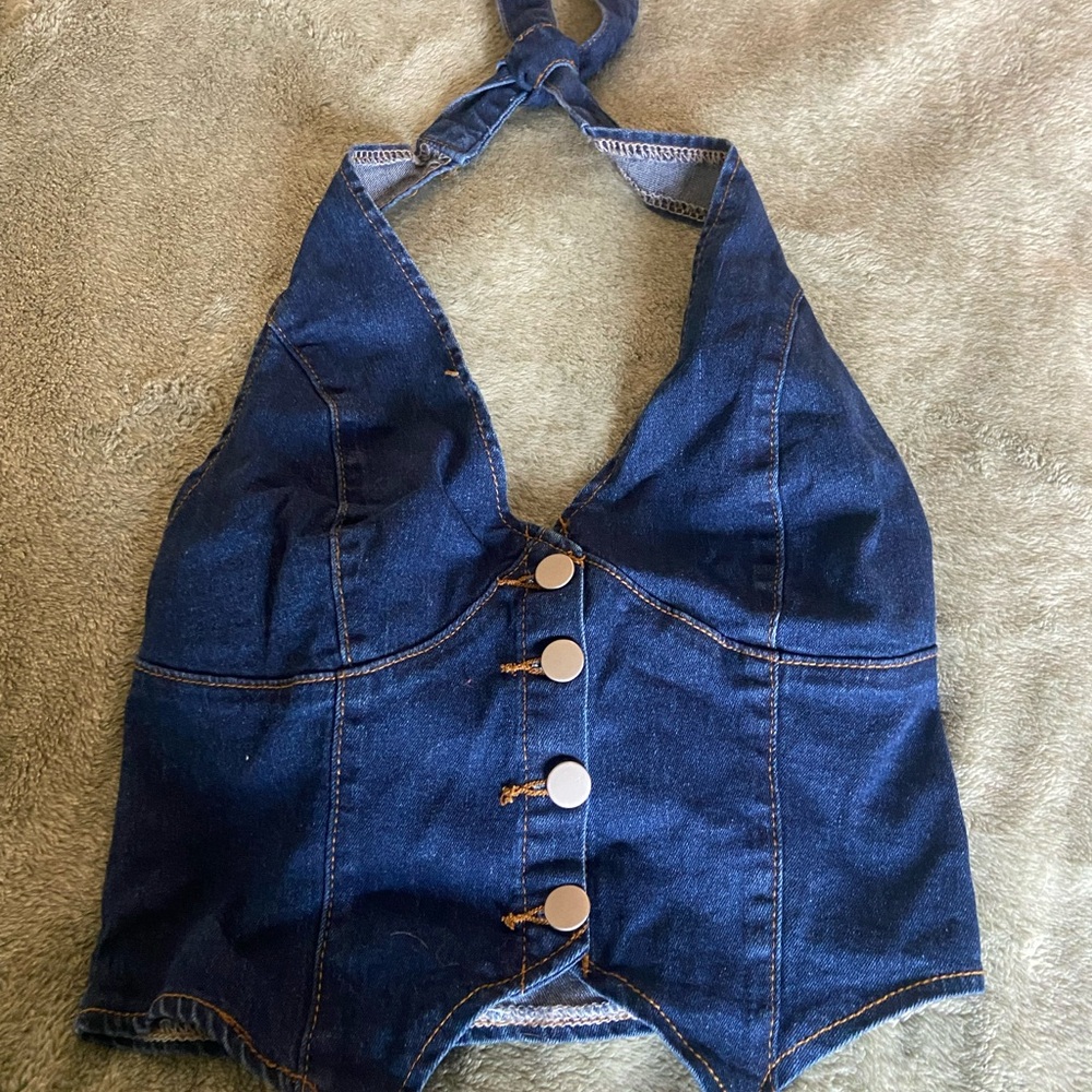 Western Style Denim Halter Top
